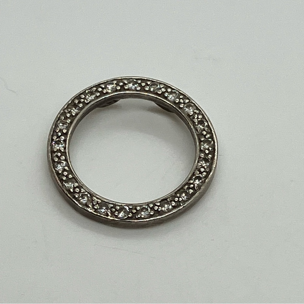 Vtg 925 Sterling Silver & Cz Classic Circle Necklace Pendant